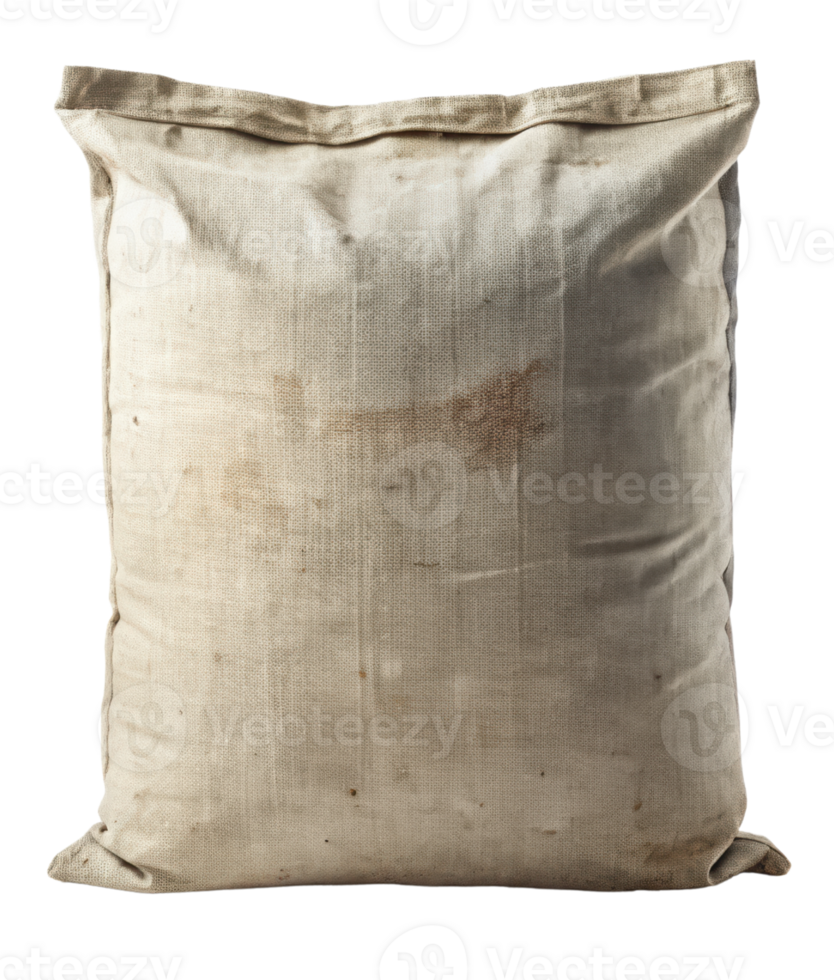 Old canvas sack with a worn appearance isolated on a transparent background png