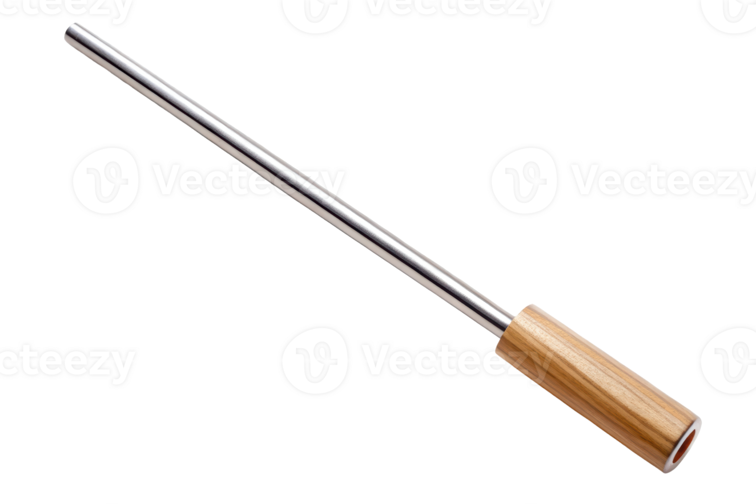 Premium barbecue skewer combining stainless steel shaft with wooden handle png