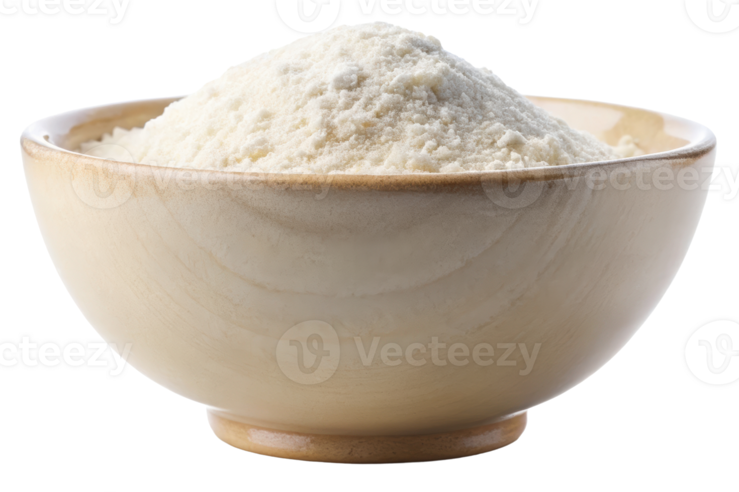 Rustic wooden bowl containing finely ground white baking flour png