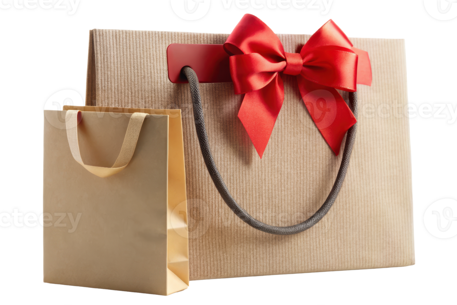Stylish gift bags with red ribbon for special occasions on a transparent background png