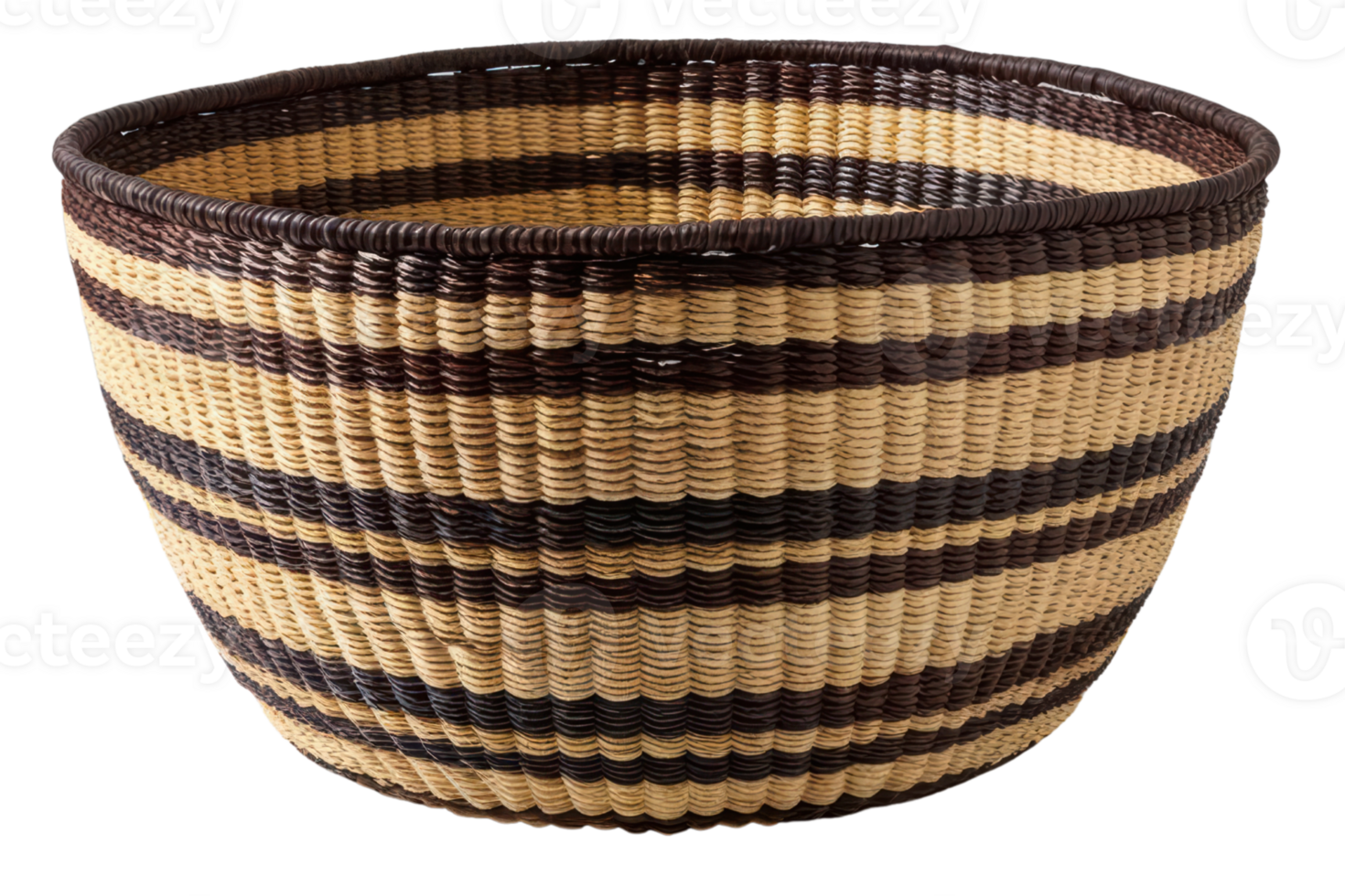 Handwoven basket with elegant striped pattern for storage on a transparent background png