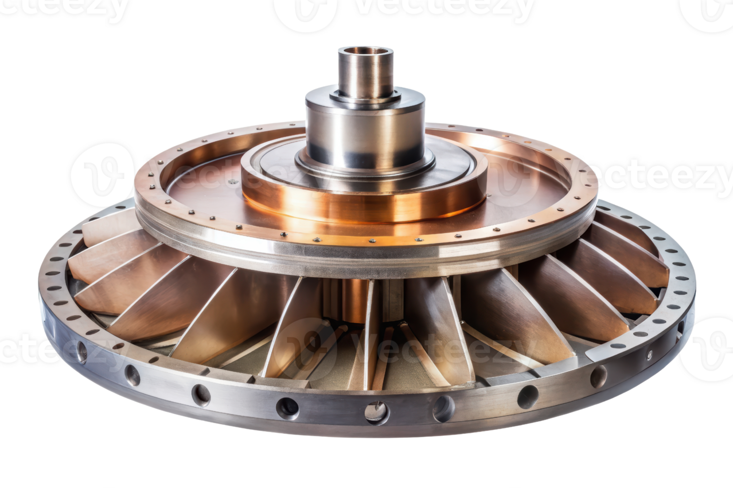 Precision turbine component with detailed metal design isolated on a transparent background png