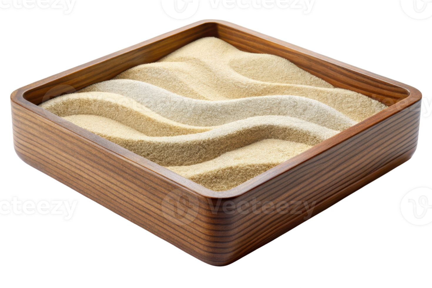 Elegant wooden box filled with fine sand for relaxation isolated on a transparent background png