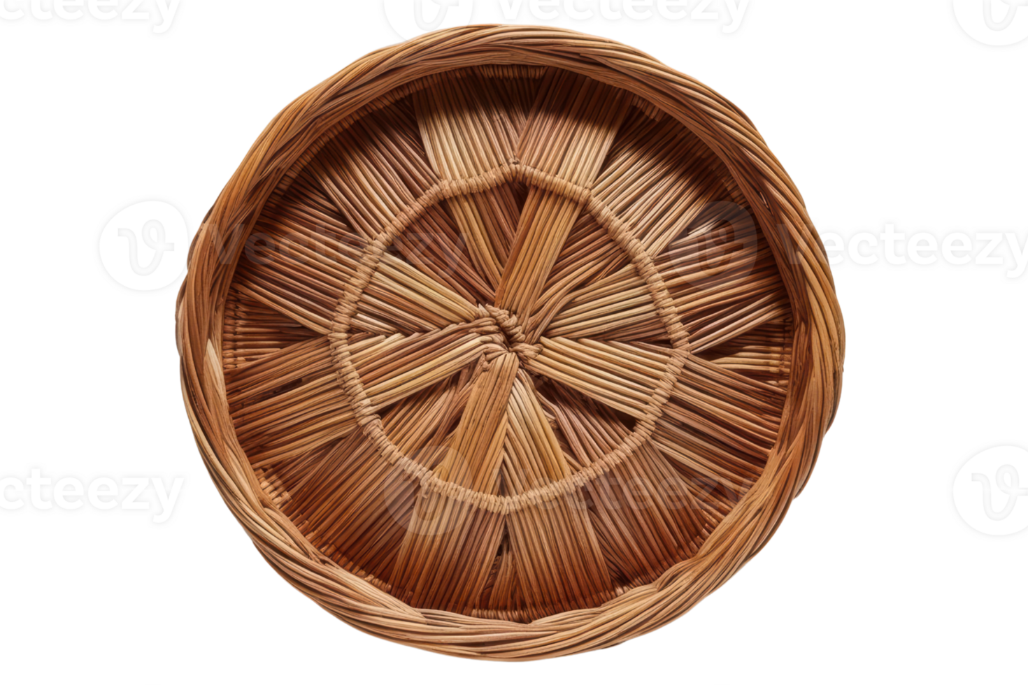Handwoven wicker basket with a rustic design on a transparent background png