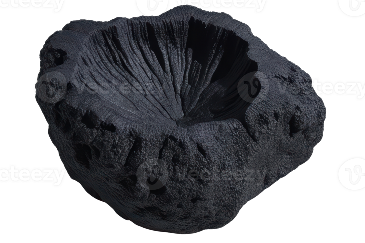 Textured volcanic rock bowl with unique natural features isolated on a transparent background png
