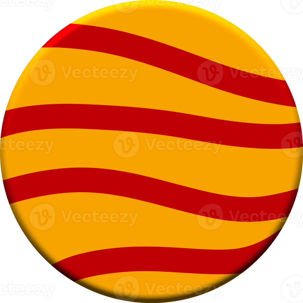 A round orange and red striped button with a wavy pattern png