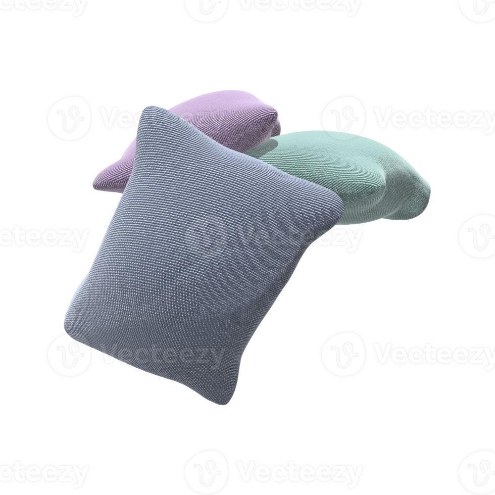 Three pillows are shown on a transparent background png