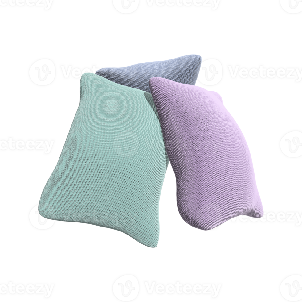 Three pillows in different colors on a transparent background png