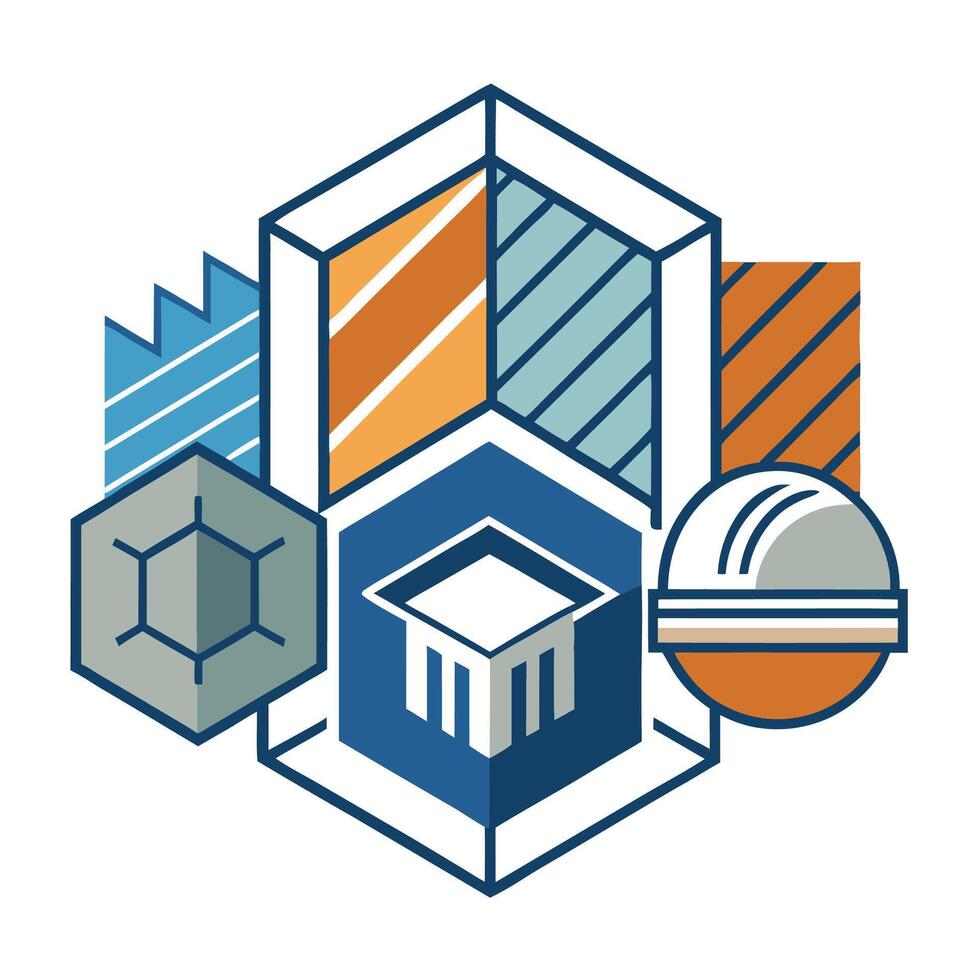 Minimalist logo representing a construction-focused brand with geometric elements and a modern color palette for a unique design identity in the building materials industry vector