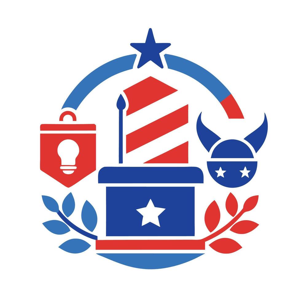 Digital minimalist logo representing democratic electoral services with patriotic elements designed for effective voter engagement campaigns vector