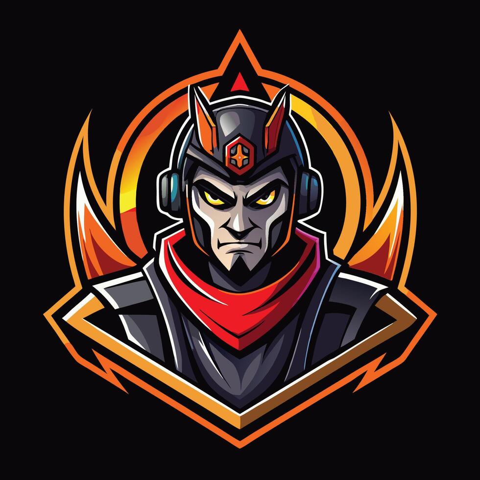 Digital logo design featuring a fierce esports team mascot with a gaming theme and bold colors, showcasing strength and strategy within the gaming community vector