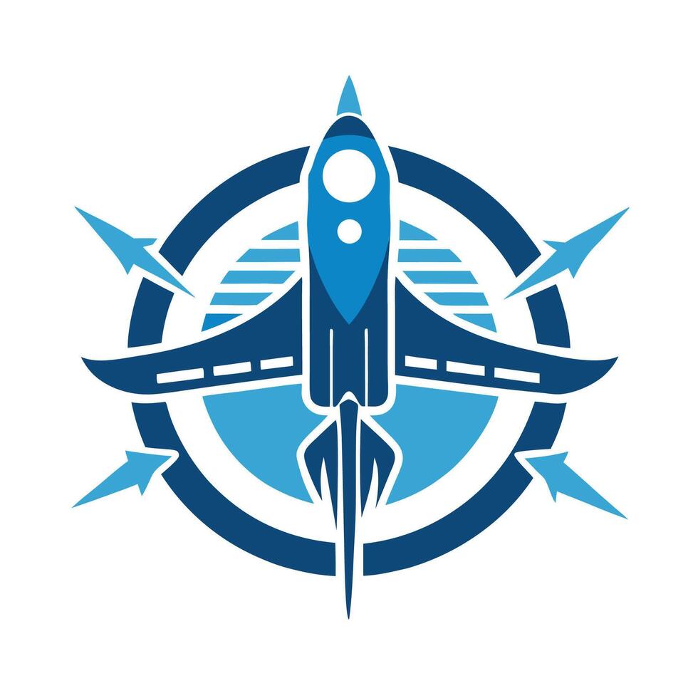 Innovative minimalist logo design for aerospace engineering company showcasing sleek rocket motif and modern blue color scheme vector