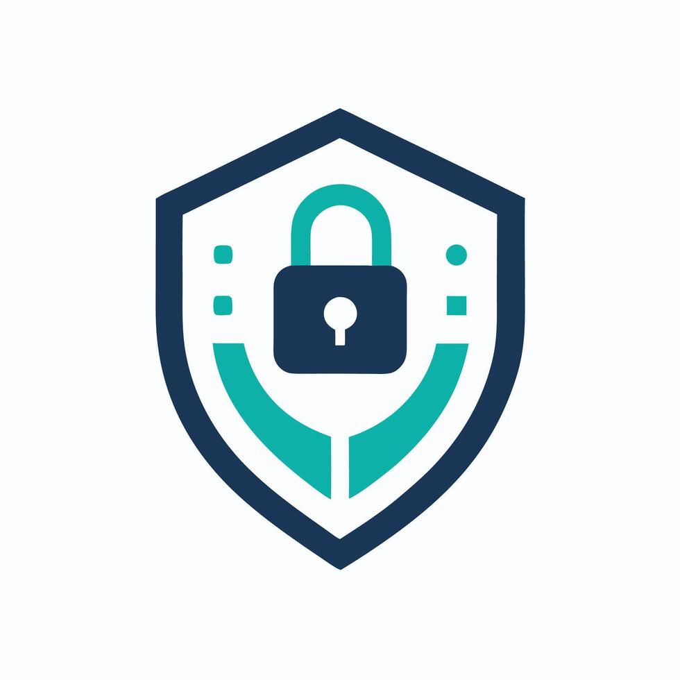Minimalist logo design representing cybersecurity services with a shield and lock symbol, reflecting protection and security for digital environments and online safety vector