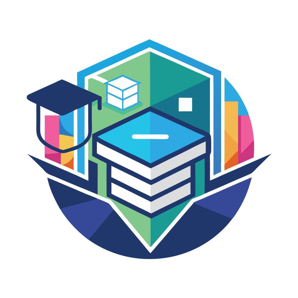 Modern logo design for mixed reality education with various elements symbolizing technology, learning, and creative engagement in an innovative style vector