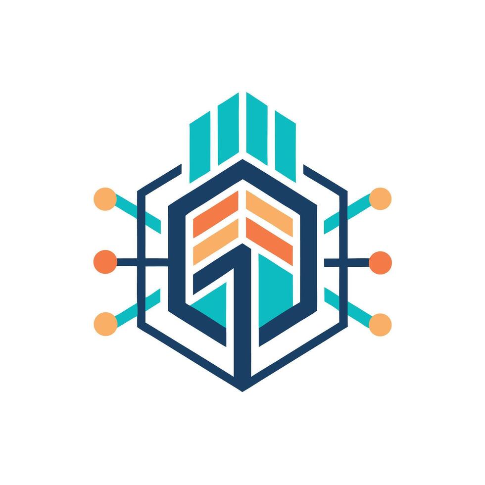 Modern abstraction showcases a minimalist logo design representing an innovative augmented workspace concept featuring geometric shapes and vibrant colors that blend technology and creativity vector