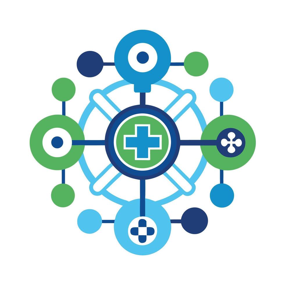 Modern logo symbolizes innovation in medical robotics and technology for advanced healthcare solutions and patient care enhancement vector