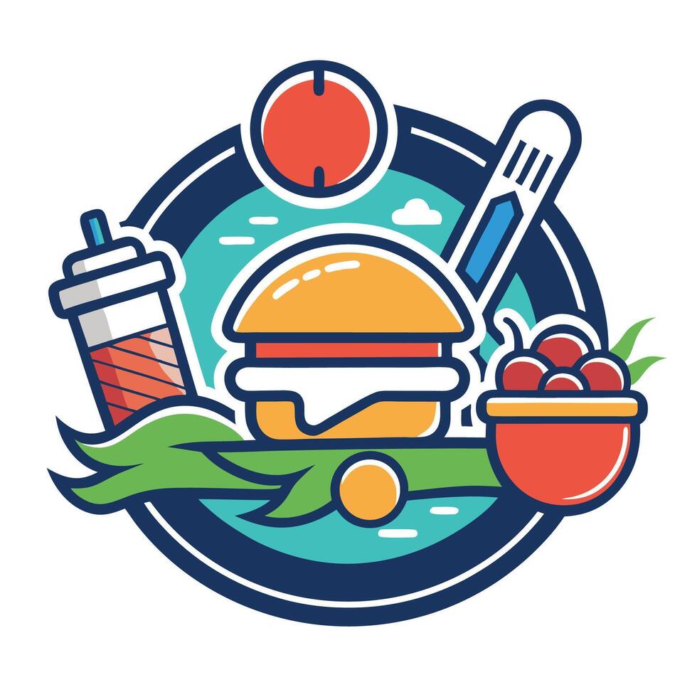 Efficient logo design for meal delivery service with dynamic elements representing food and activity vector
