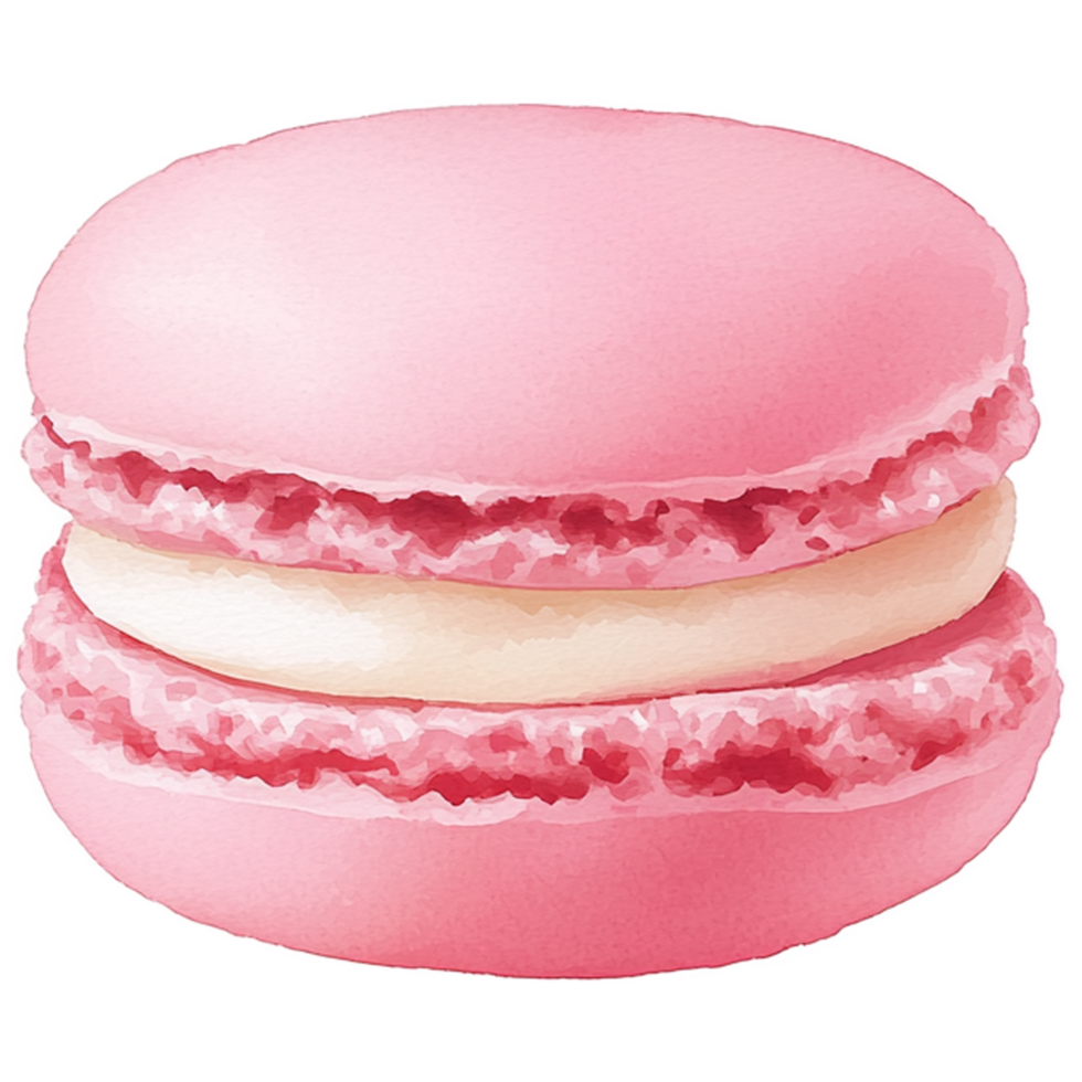 A pink macaron with white icing on top png