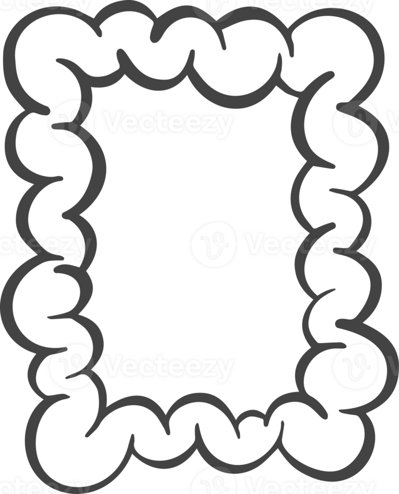 Abstract cloud shape. Funky playful element of graffiti soap suds. Retro blob of cartoon bubbles. Groovy outline manga smoke. Funny rectangle frame png