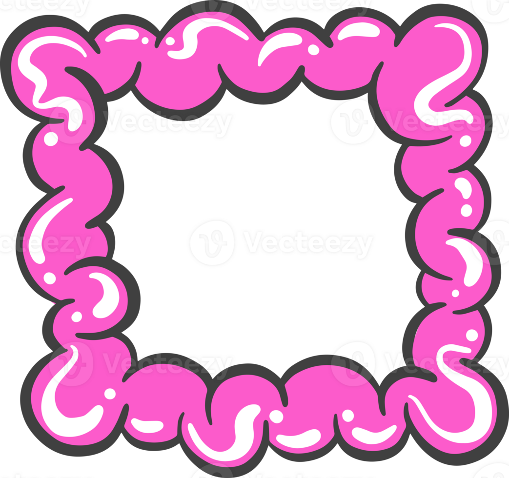Abstract cloud shape. Funky playful element of graffiti soap suds. Retro blob of cartoon bubbles. Groovy pink manga smoke. Funny square frame png