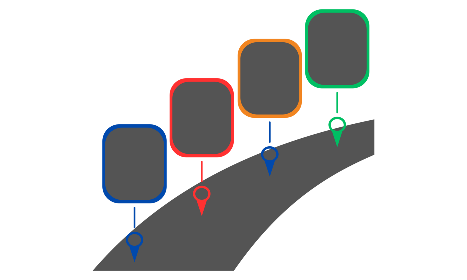 A graphic of a road with four different colored squares png