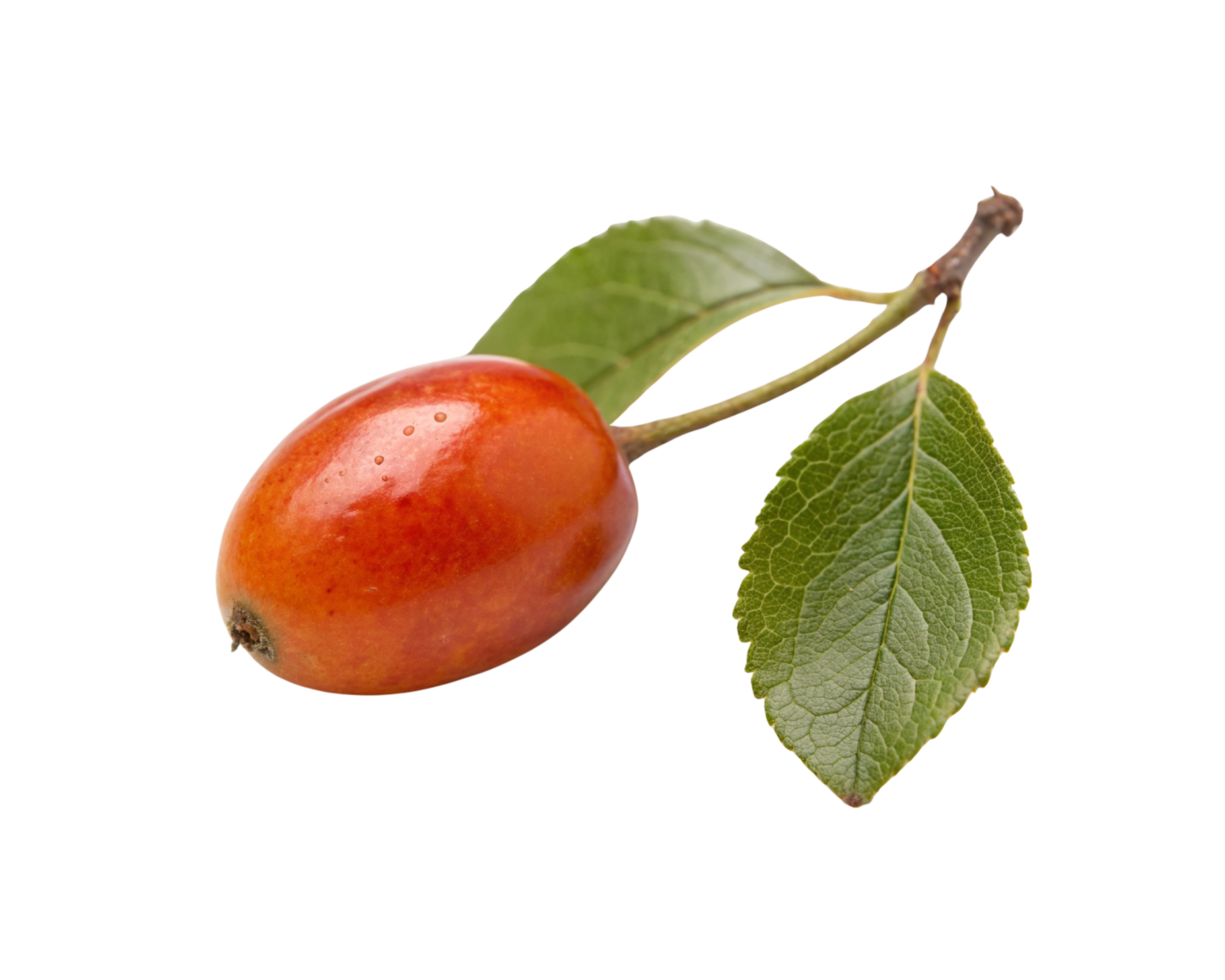 A single red apple with leaves on it png