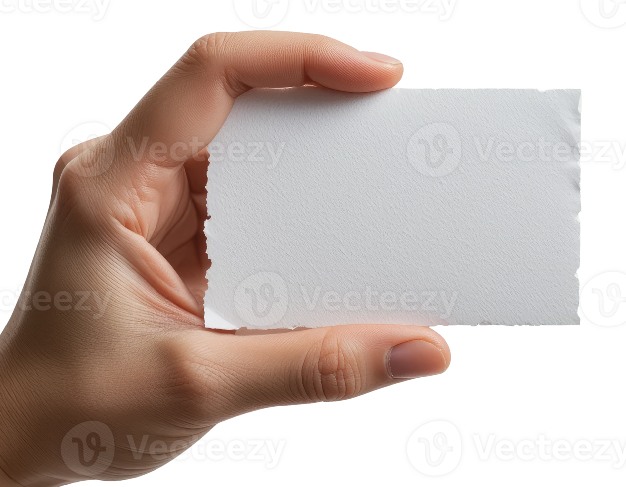 Hand Holding Blank White Card or Paper Isolated on Transparent Background. png