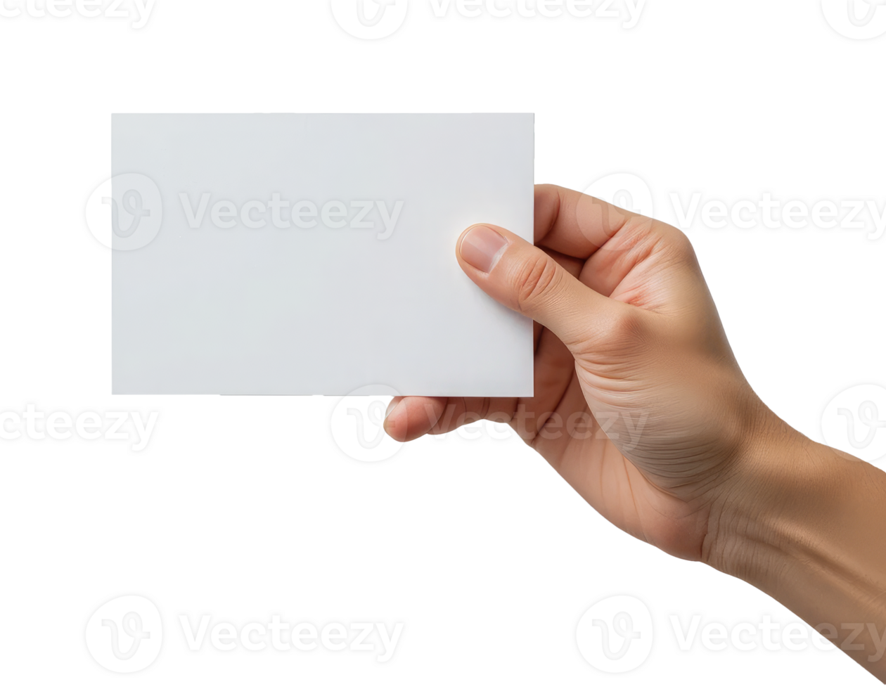 Hand Holding Empty White Card Mockup Transparent Background png