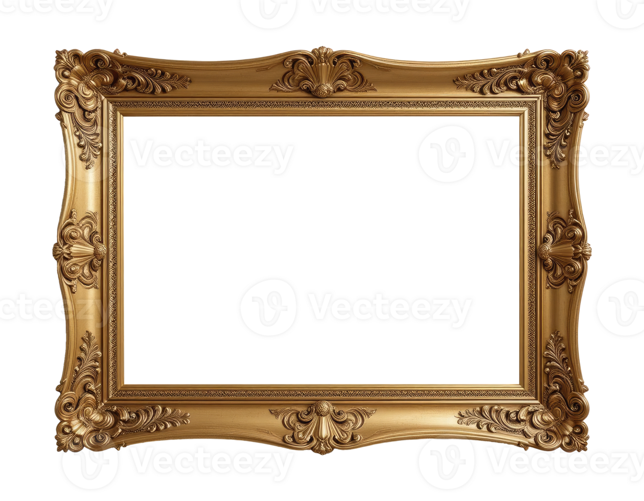 Elegant Baroque Gold Frame Isolated on Transparent Background png