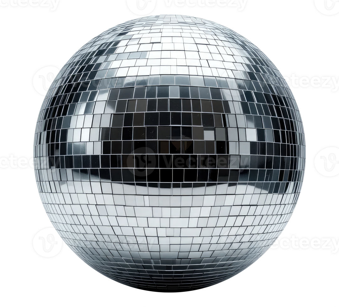 Glossy Silver Disco Ball Cut Out on Transparent Background png