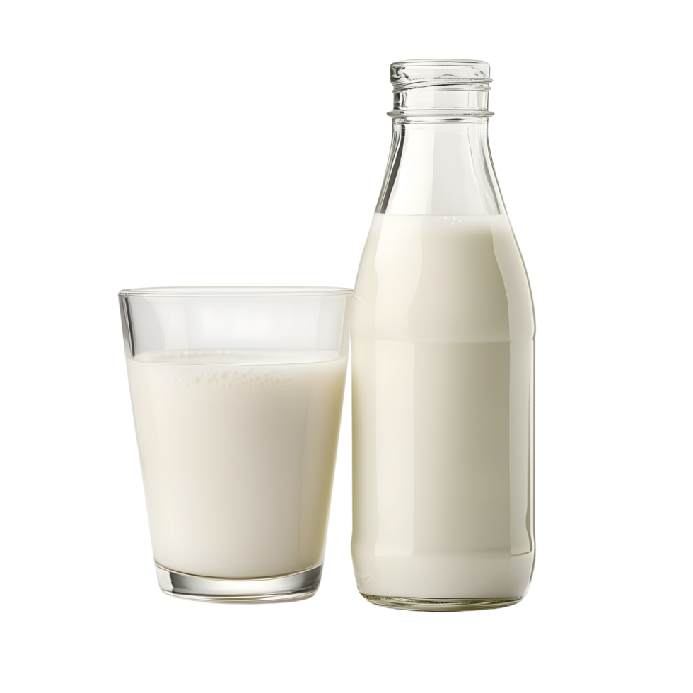 Glass Of Milk Beside Bottle with Refreshing Fluid On Transparent Background png