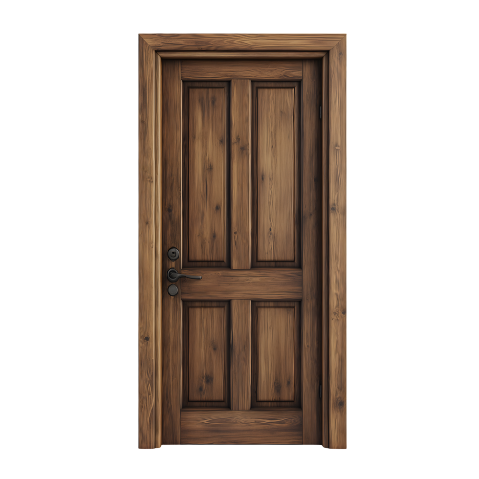 Classic Brown Wooden Door with Grain Texture Detail on Transparent Background png