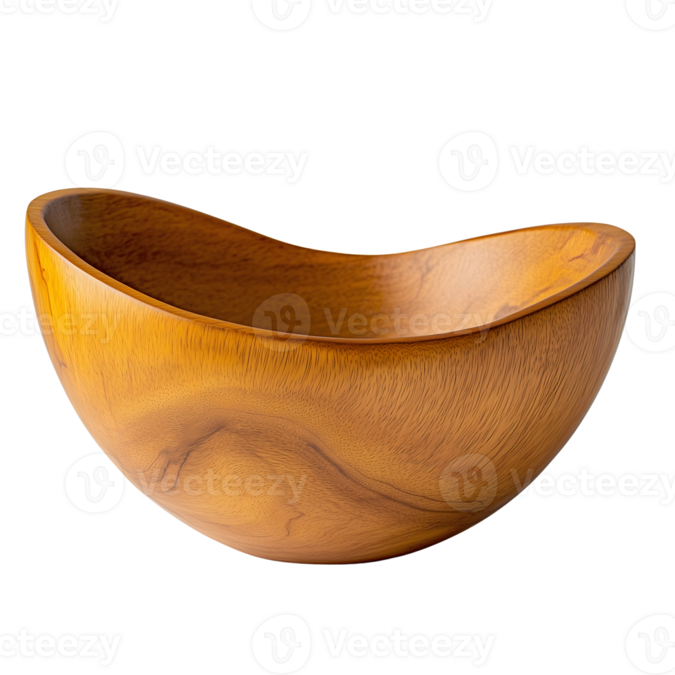 Carved Wooden Bowl with Curved Rim and Visible Wood Grain on Transparent Background png