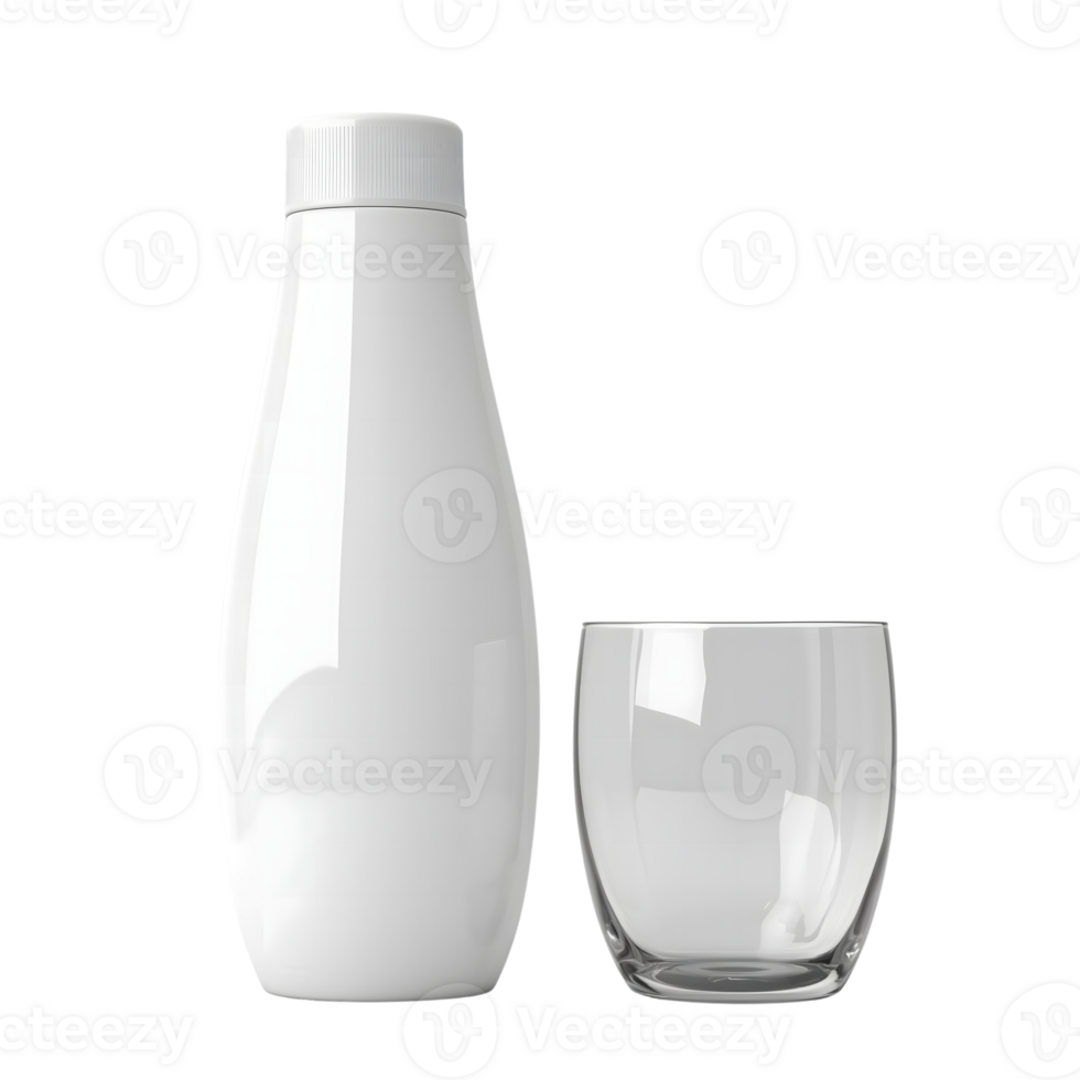 White Bottle and Glass Still Life on Transparent Background Stock png