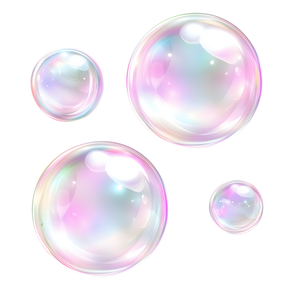 Soap Bubbles Isolated on Transparent Background with Realistic Colorful Iridescent png