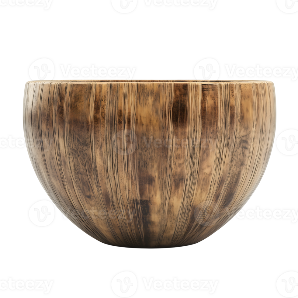 Wooden Bowl Dark Grain Detail Empty Bowl Transparent Background png