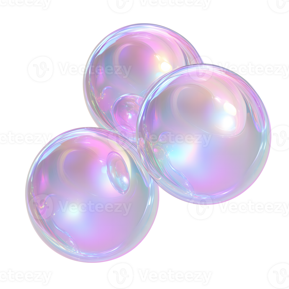 Iridescent Spheres Holographic Bubbles with Reflections on Transparent Background png