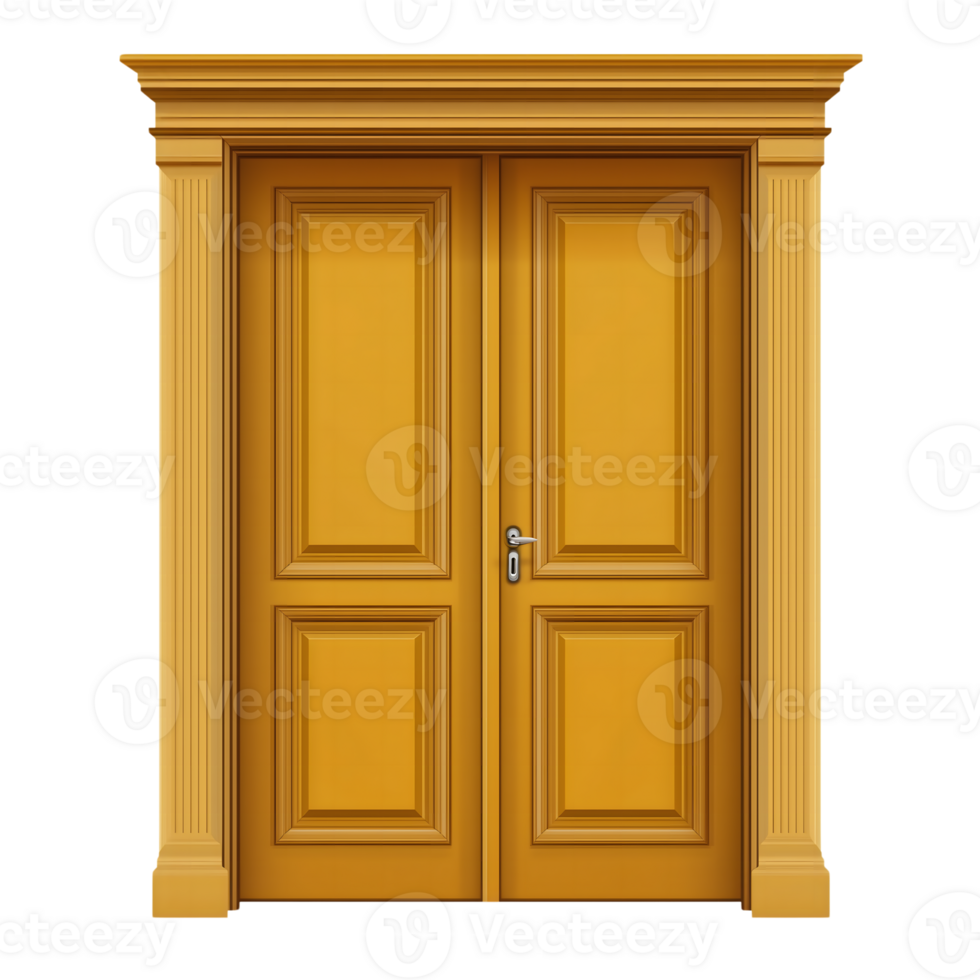 Elegant Double Door, Golden Frame, Architectural Detail, Transparent Background png