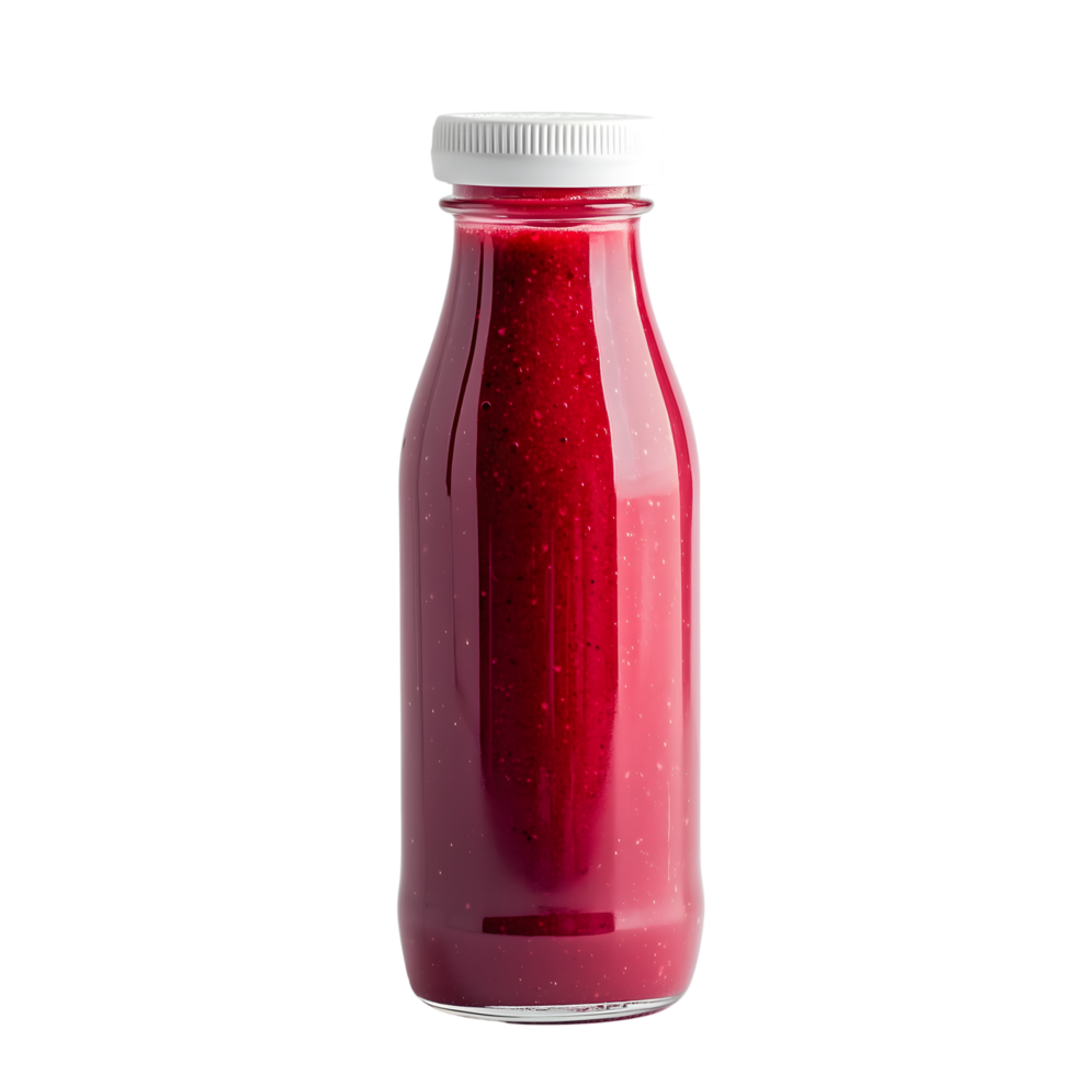 Berry smoothie in glass bottle with white cap on transparent background png