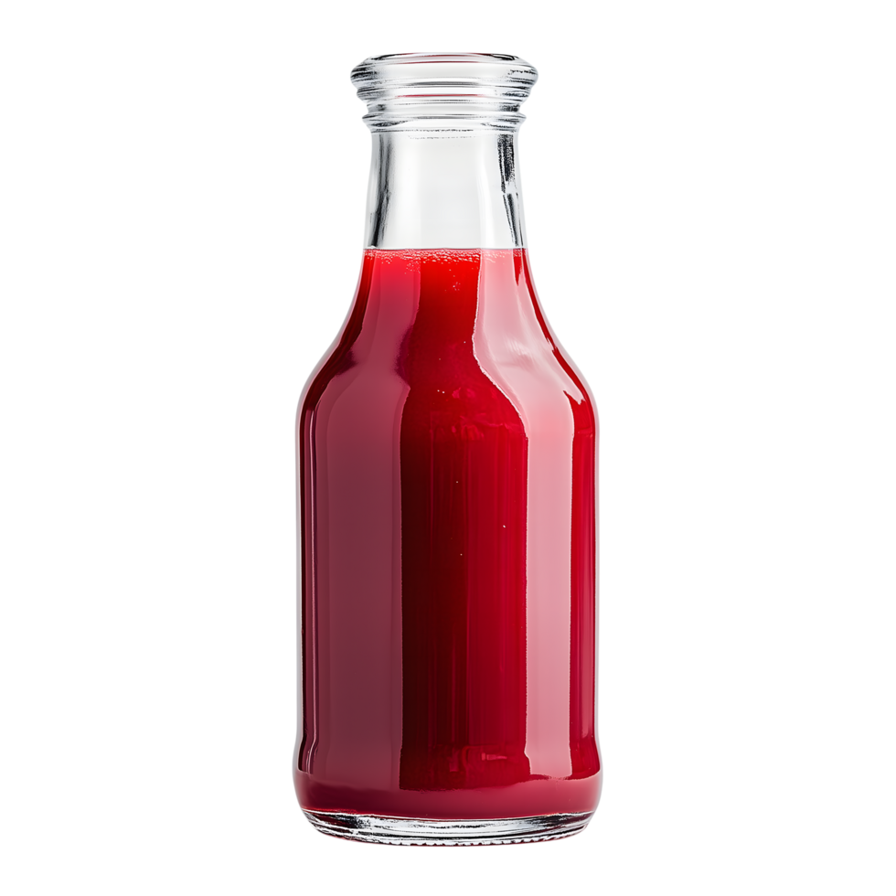 Glass Bottle of Red Liquid on Transparent Background, Shiny Glassware Container png