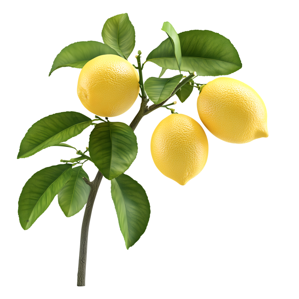 Lemons with Green Leaf Transparent Background, Citrus Branch Illustration, Fresh Fruit png