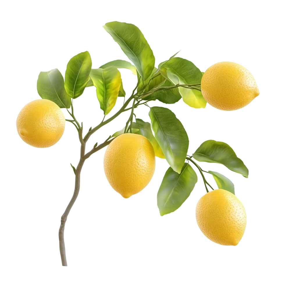 Vibrant Lemon Tree Branch with Ripe Yellow Fruits on Transparent Background png