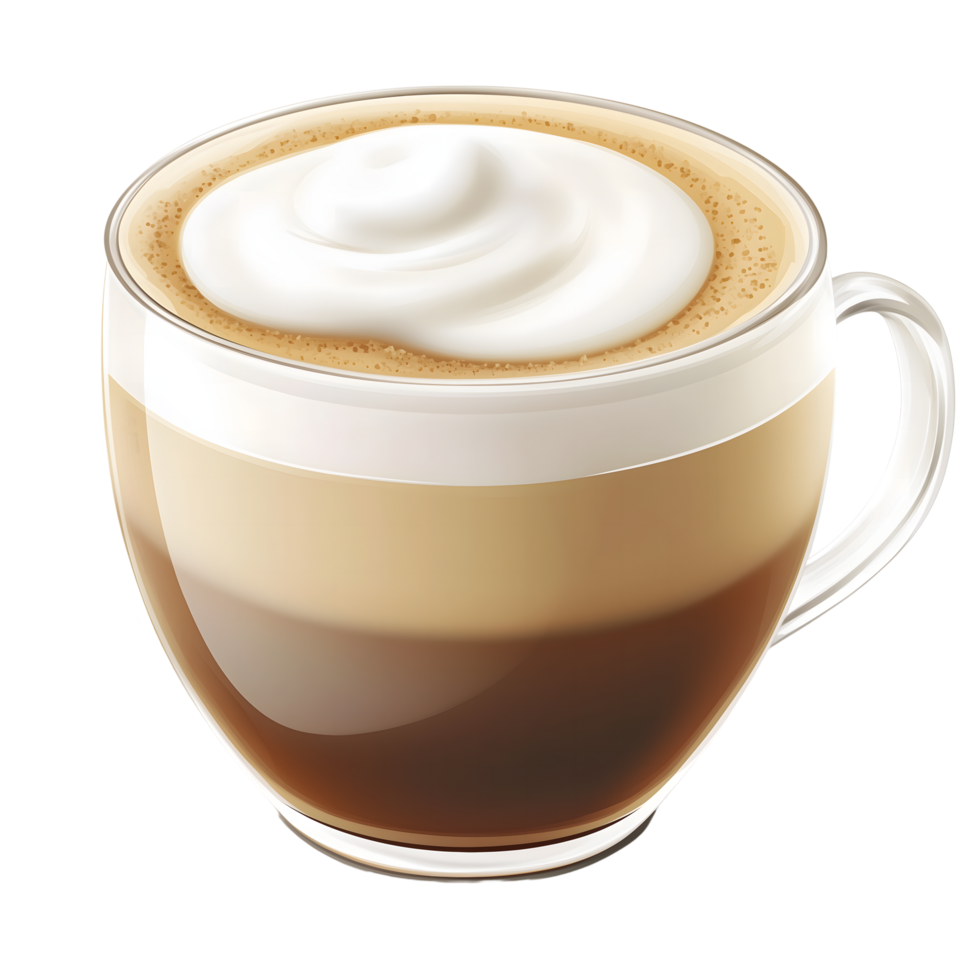 Transparent Cup with Layered Coffee and Cream Swirl, Transparent Background png