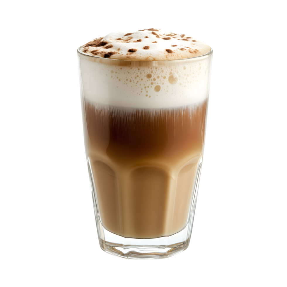 Delicious Coffee with Milk Layers in Tall Glass Cup with Transparent Background png