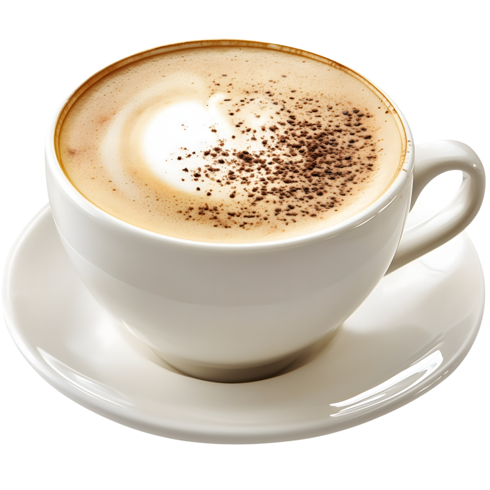Cappuccino in White Cup with Sprinkled Cocoa on Froth, Transparent Background png