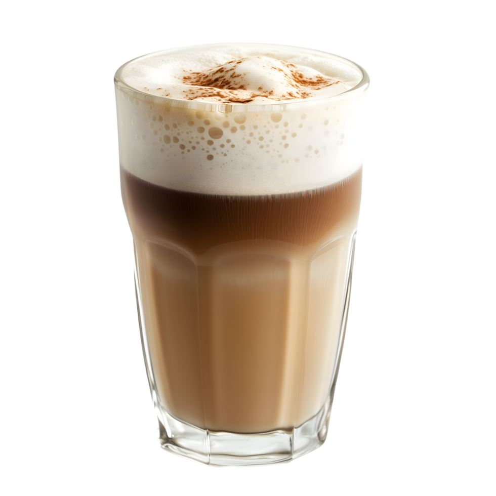 Latte in Glass with Foam and Cinnamon Dust on Transparent Background Delicious Drink png