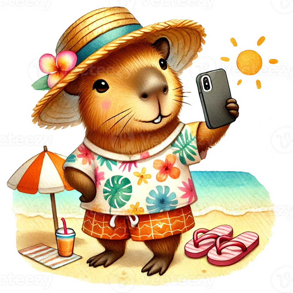 A cute animal enjoying a sunny beach day with colorful attire. png