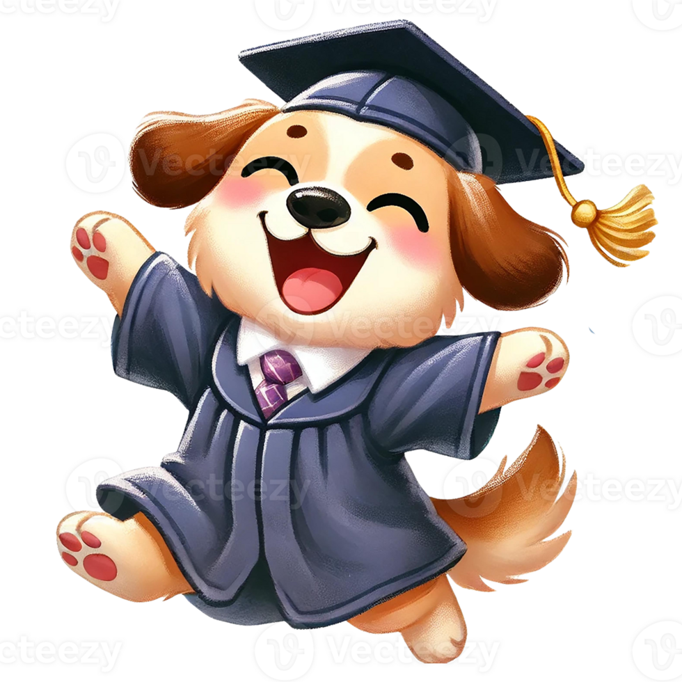 Happy dog in graduation cap celebrating success with joy. png