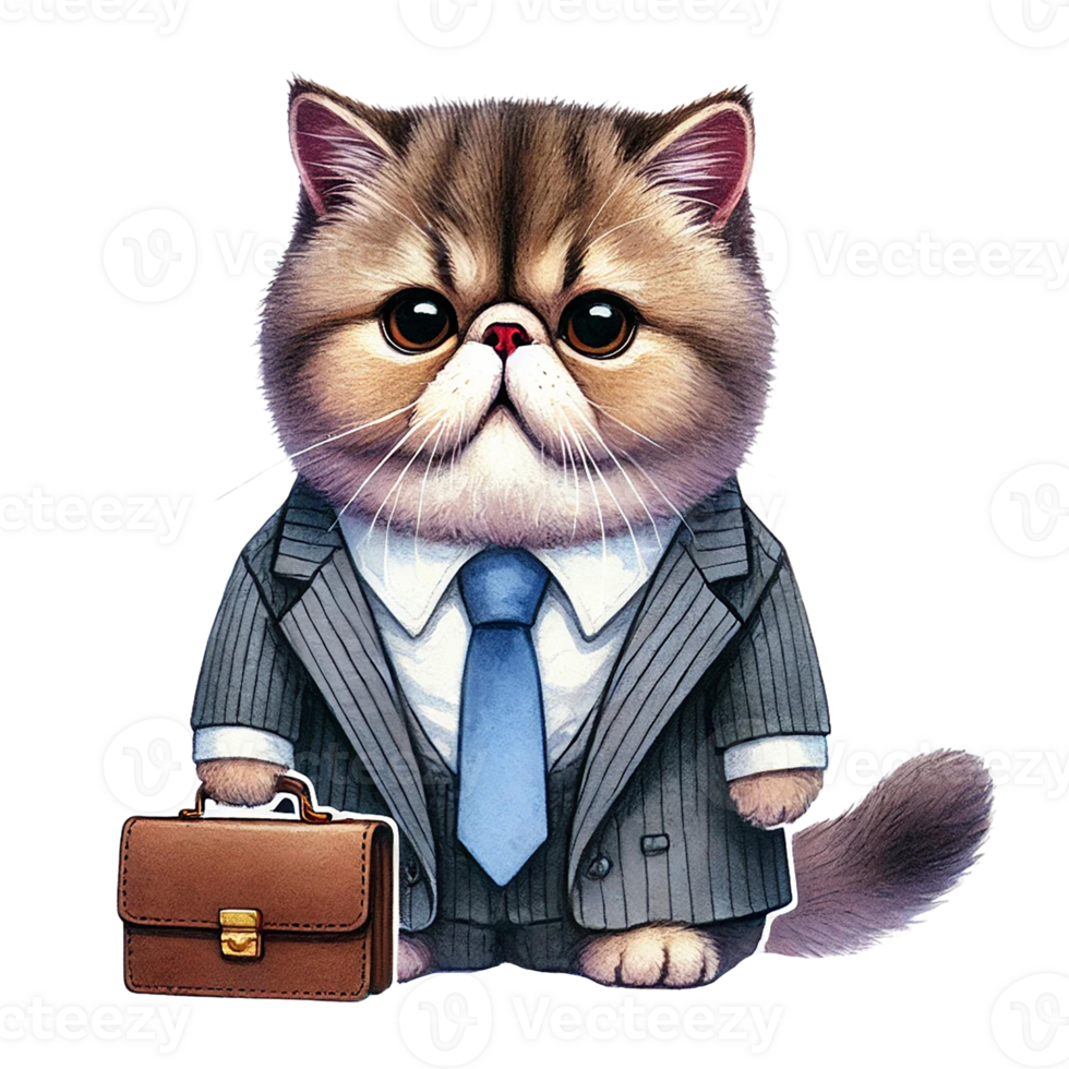 A stylish cat in a suit, ready for business and looking sharp. png