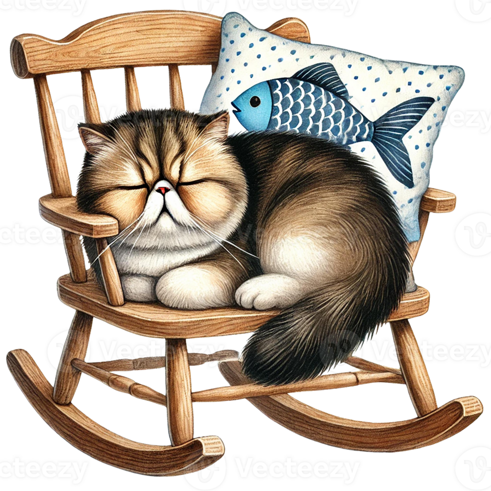 A cozy cat sleeping peacefully in a rocking chair. png